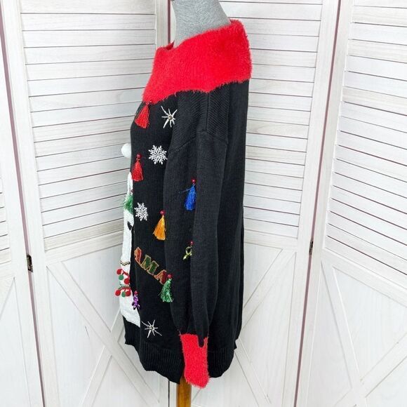 Holiday Time La La Llama Ugly Christmas Tunic Sweater Black Small - Picture 4 of 15